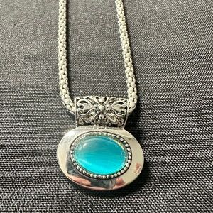 Cookie Lee Silver Necklace with Aqua Pendant